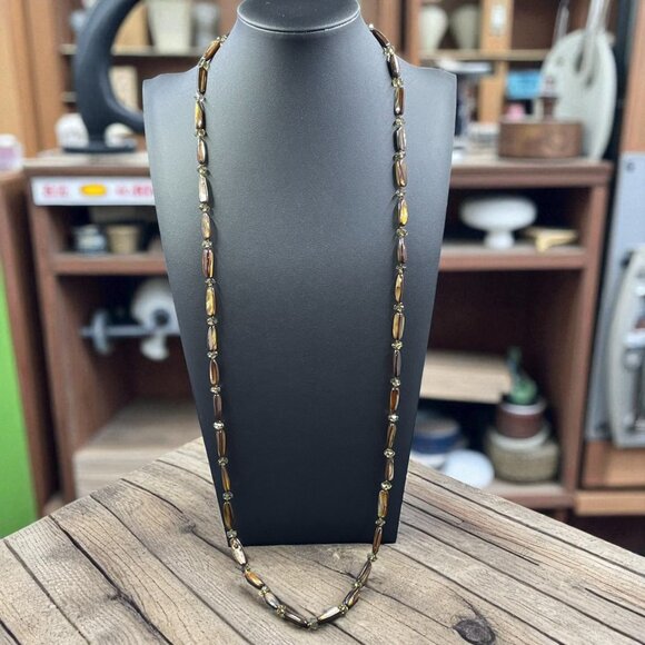 Earth Tone Shell Beaded Necklace Long Boho Natural Organic Fall Festival Jewelry - Picture 1 of 6